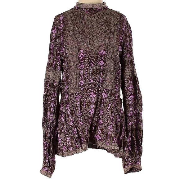 ANNA SUI Victorian Wallpaper Purple Print Taupe Trim FALL 2015 Runway Fitted Top - Picture 2 of 5